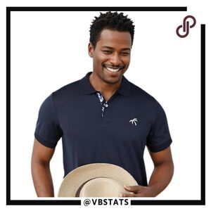 Albert‎ Morris Small Navy Blue Aloha Short Sleeve Polo